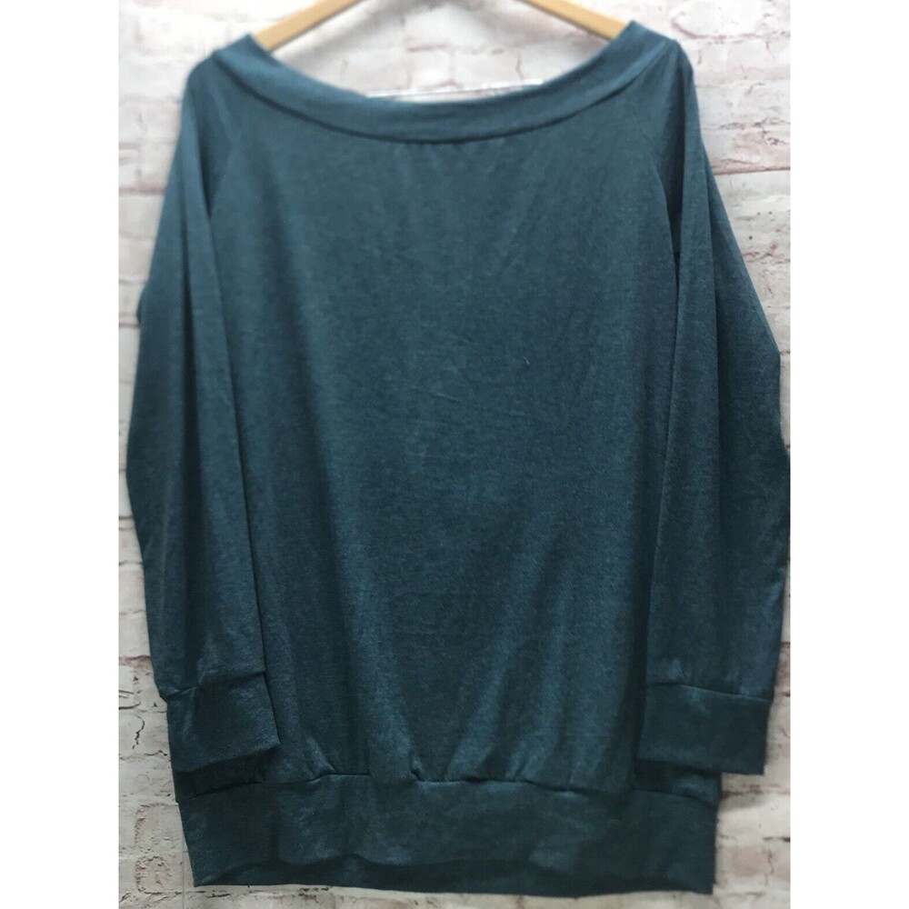 Halife Sweatshirt Large Green Long Sleeve Green Boat Neck Off Shoulder Slouch